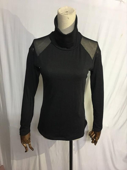 Black Patchwork Grenadine High Neck Long Sleeve Casual T-Shirt