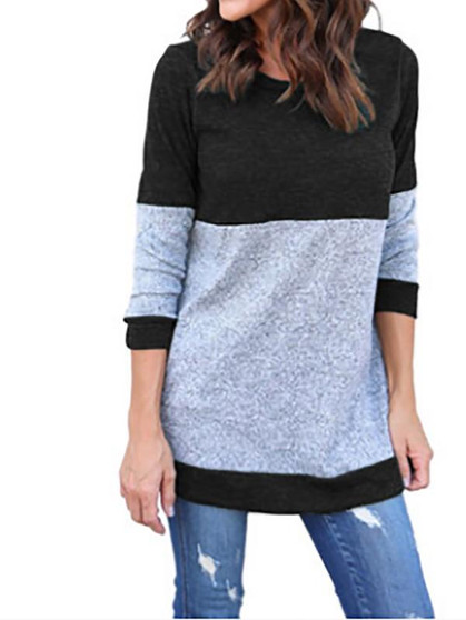 New Blue Tiered Long Sleeve Round Neck Going out T-Shirt