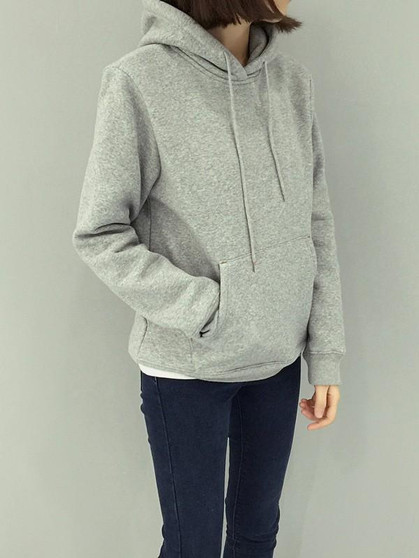New Grey Drawstring Round Neck Long Sleeve Going out Sweatshirt