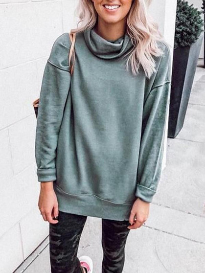 New Green Cowl Neck Long Sleeve Oversize Casual Sweatshirt