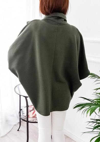 New Army Green Irregular High Neck Long Sleeve Casual Pullover Sweatshirt