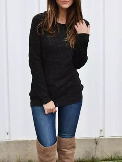 New Black Round Neck Long Sleeve Oversize Casual Pullover Sweater