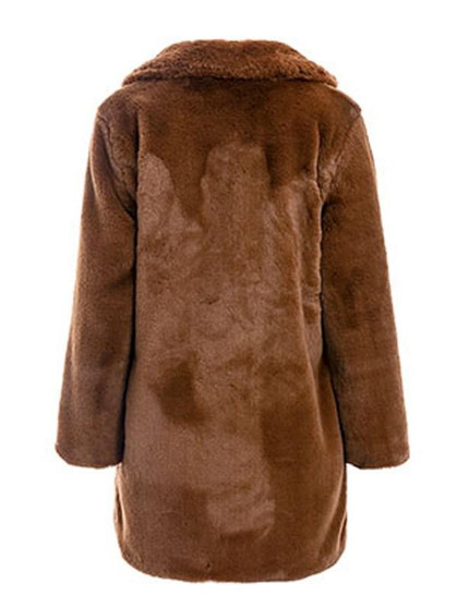 New Camel Pockets Faux Fur Turndown Collar Long Sleeve Oversize Coat