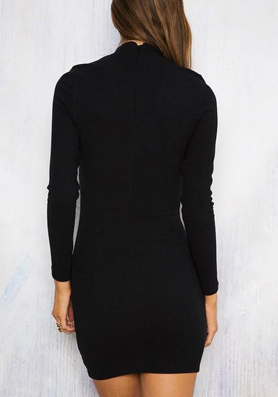 Black Cut Out Round Neck Long Sleeve Knit Mini Dress