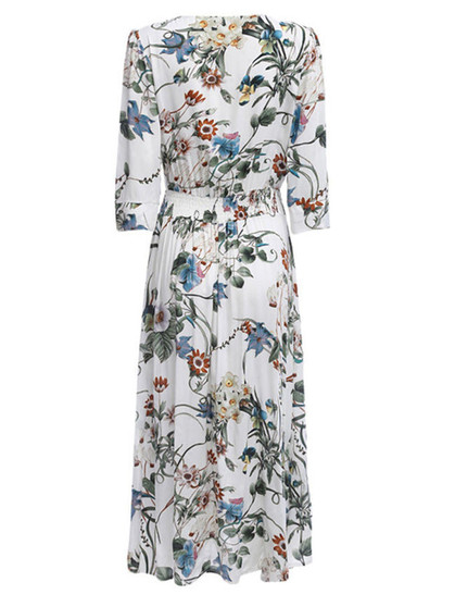 Charming Deep V-Neck Floral Printed Swing Maxi Dress