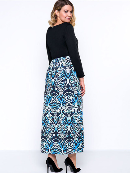 Casual Tribal Printed Round Neck Plus Size Maxi Dress