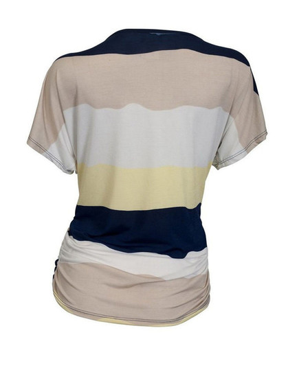 Casual Round Neck Color Block Striped Plus Size T-Shirt