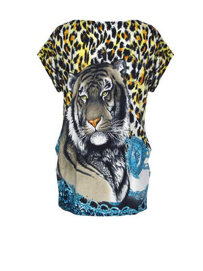 Casual Leopard Printed Round Neck Plus Size T-Shirt