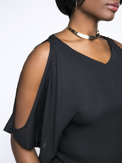 Casual Open Shoulder Solid Plus Size Blouse