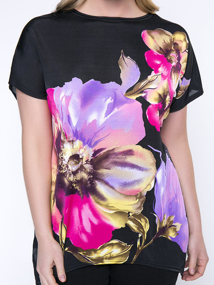 Casual Floral Round Neck Asymmetric Hem Plus Size T-Shirt
