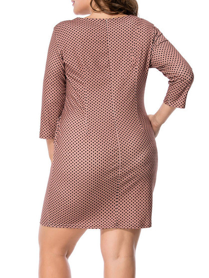 Casual Polka Dot Pocket Round Neck Plus Size Bodycon Dress