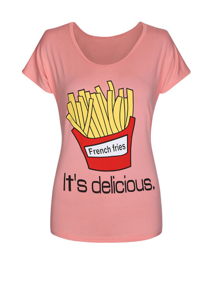 Casual Cute French Fries Printed Short Sleeve T-Shirt