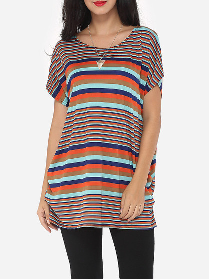 Casual Assorted Colors Printed Striped Modern Round Neck Short-sleeve-t-shirt