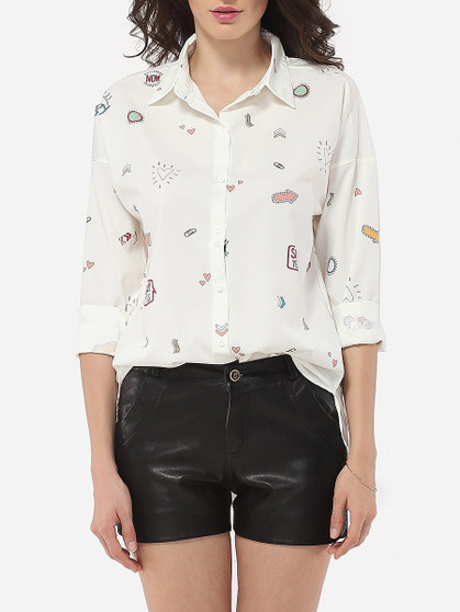 Casual Polo Collar Printed Blouse