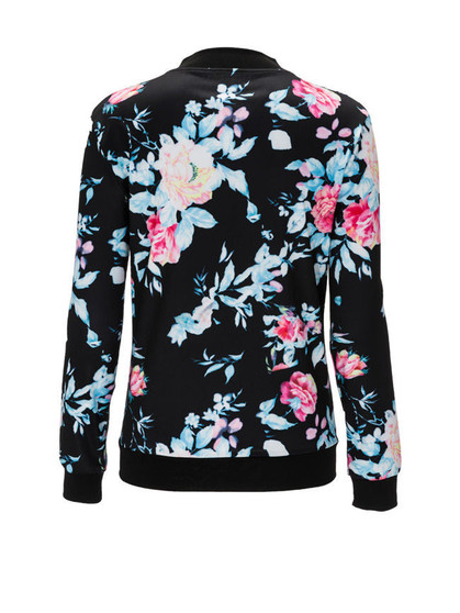 Casual Band Collar Bomber Jacket In Floral Printed