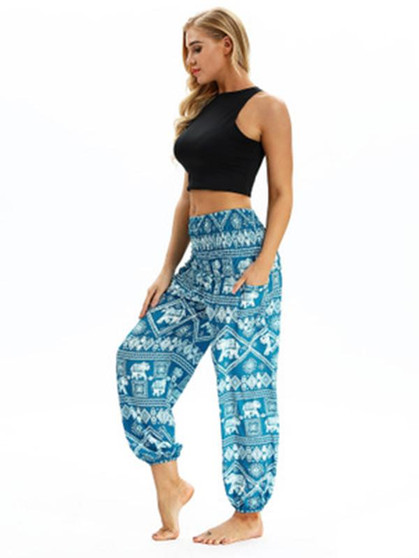 Floral Printed Elastic Waist Casual Pants