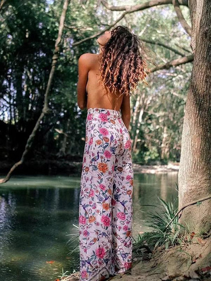 Pretty Floral Wide Leg Bottom Casual Pants