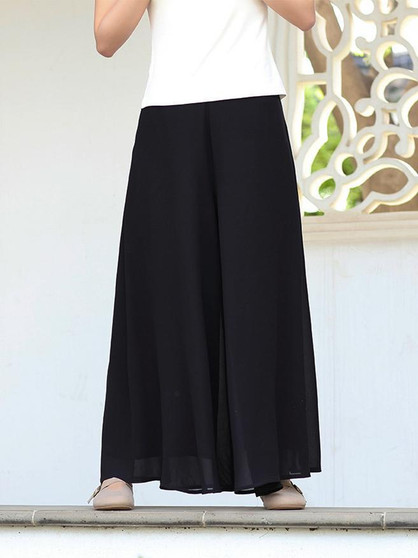 Simple Chiffon Solid Color Wide Leg Bottom Casual Pants
