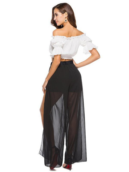 Chiffon Elastic Waist Split-side Casual Pants Bottoms