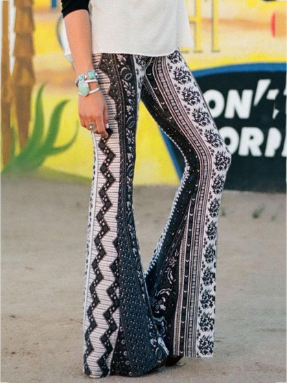 Rhombus Printed Bell-bottoms Casual Pants