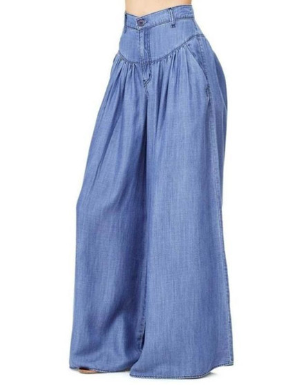 Simple Solid Color Big Hem Wide Leg Bottom Casual Pants