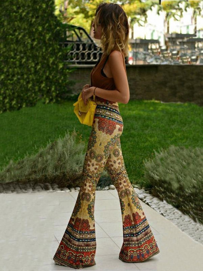 Fashion Vintage Floral Bell-bottoms Casual Pants