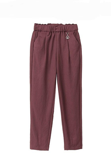 Red Pockets Elastic Waist Casual Nine's Pants