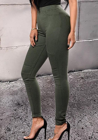 Army Green Cascading Ruffle Elastic Waist Fashion Long Pants