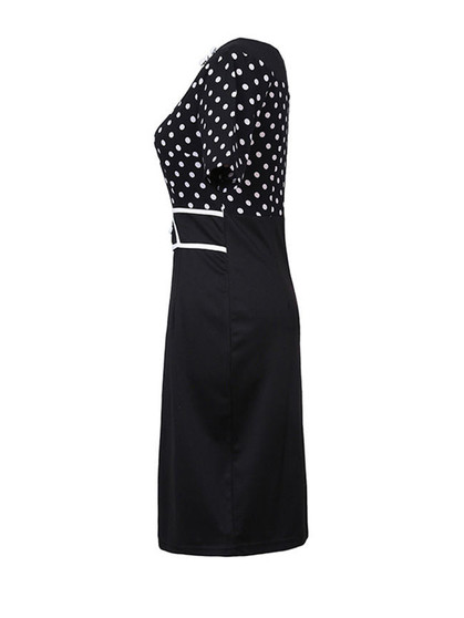 Casual Round Neck Polka Dot Business Casual Plus Size Bodycon Dress