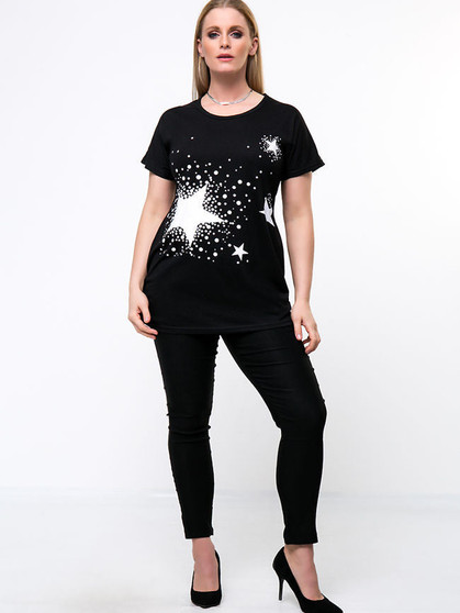 Charming Star Round Neck Plus Size T-Shirt