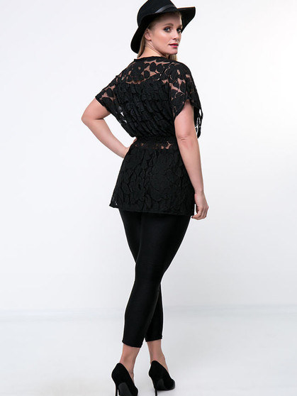 Casual Hollow Out Plain Lace Plus Size Blouse With Camisole