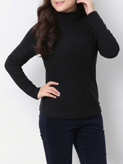 Casual Turtleneck Basic Plain Plus Size T-Shirt