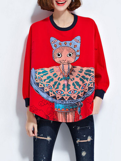 Casual Unique Cartoon Batwing Sleeve Plus Size T-Shirt