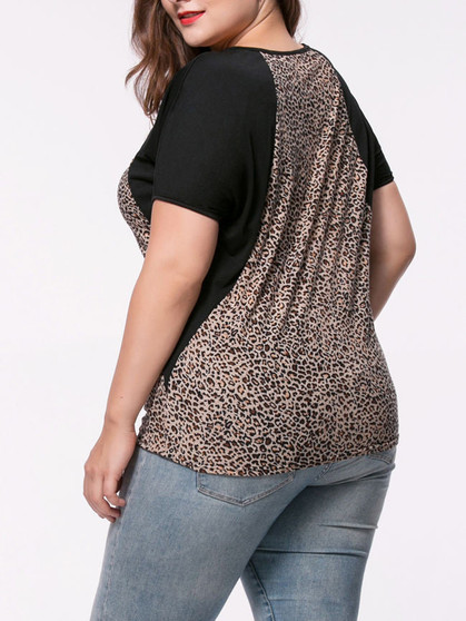 Casual Hot Leopard Round Neck Plus Size T-Shirt