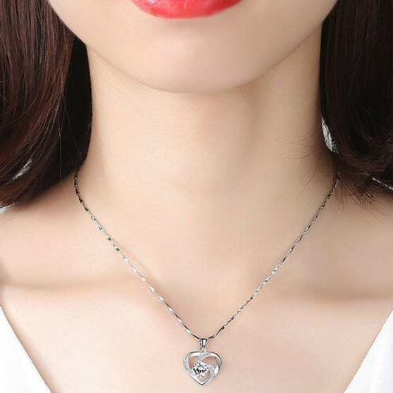 925 Sterling Silver Heart Shaped Pendant Clavicle Chain Necklace: Hutzell