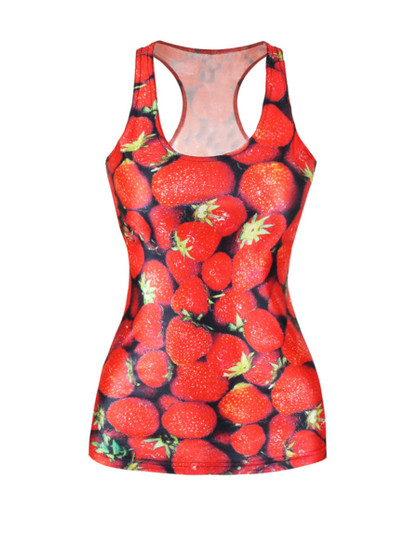 Casual Stylish Racerback 3D Strawberry Printed Sleeveless T-Shirt