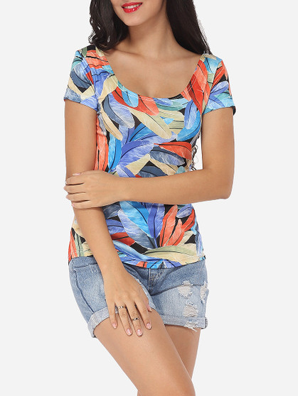 Casual Scoop Neck Cotton Printed Short-sleeve-t-shirt