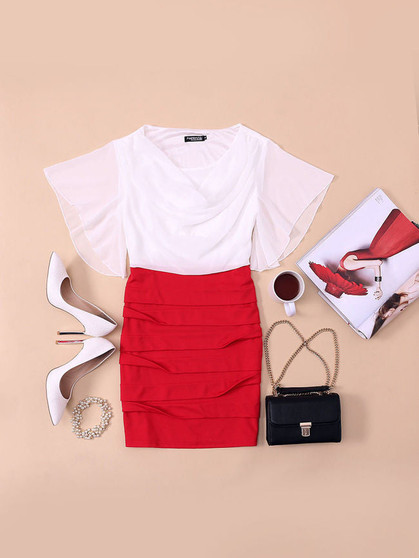 Casual Cowl Neck Color Block Bodycon Dress