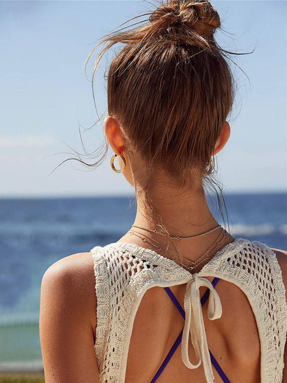 Solid Backless Hollow Beach Cover-ups