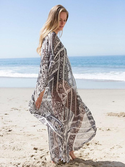 Plus Size Loose Beach Printed Swimwear Cover-ups