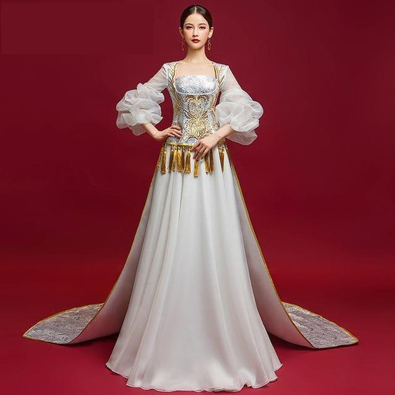 Luxury Chinese Satin Cheongsam Embroidery Qipao Dress