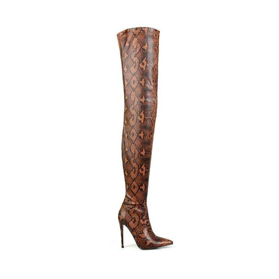 Thigh High Over the Knee Snakeskin Pointed Toe Boots