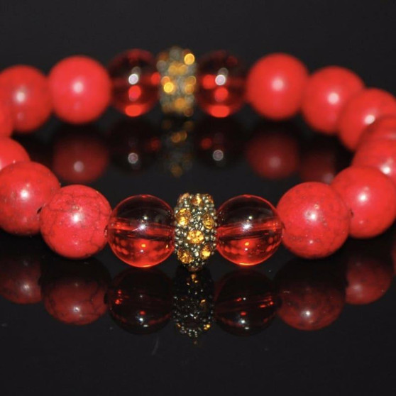 Red Turquoise With Copper Rhinestone Bracelets