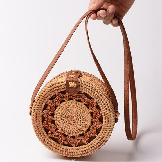 Handmade Woven Rattan Bali Bohemian Round Shoulder Bag
