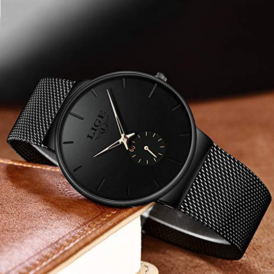 Business Casual Analog Quartz Watch Simple Steel Mesh Belt Men Wristwatch