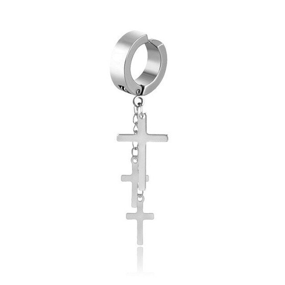 Bangtan Boys BTS Style Titanium Steel Tassel Chain Cross Earrings