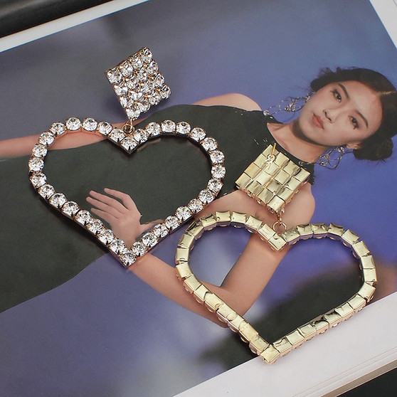 Luxury Crystal Rhinestone Drop Dangle Earrings Women Heart Big Earring