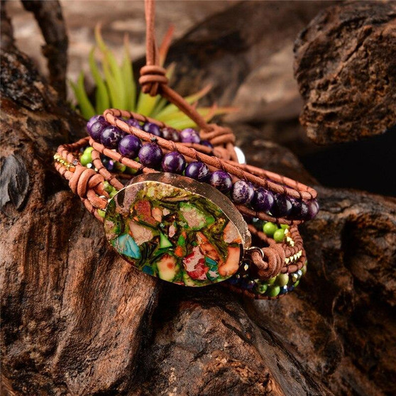 Handmade Boho Chic Jewelry Wrap Leather Beaded Bracelet