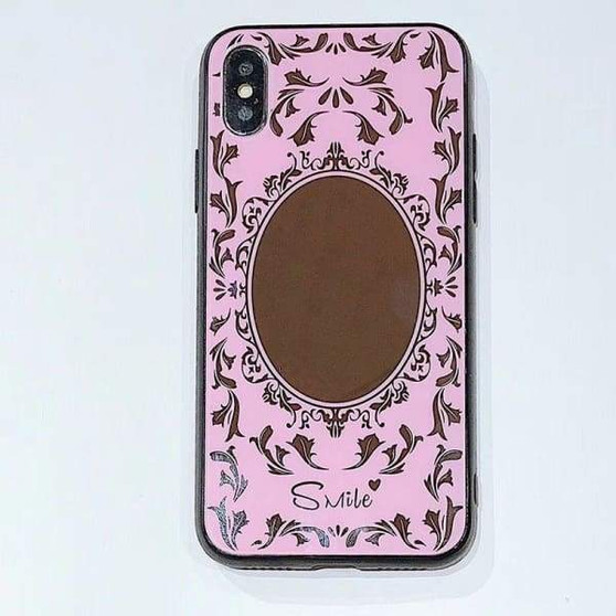 Luxury Pink Black Flower Mirror Tempered Glass İPhone Case