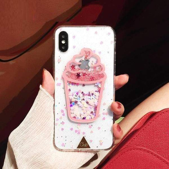 3D Dynamic Cute Ice Cream Phone Case For iphone Glitter Bling Back Cover